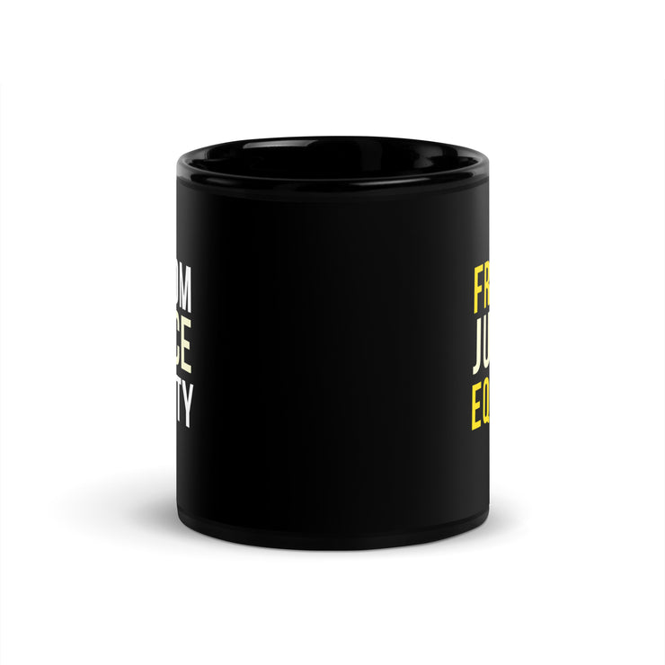 Freedom Justice Equality Black Glossy Mug