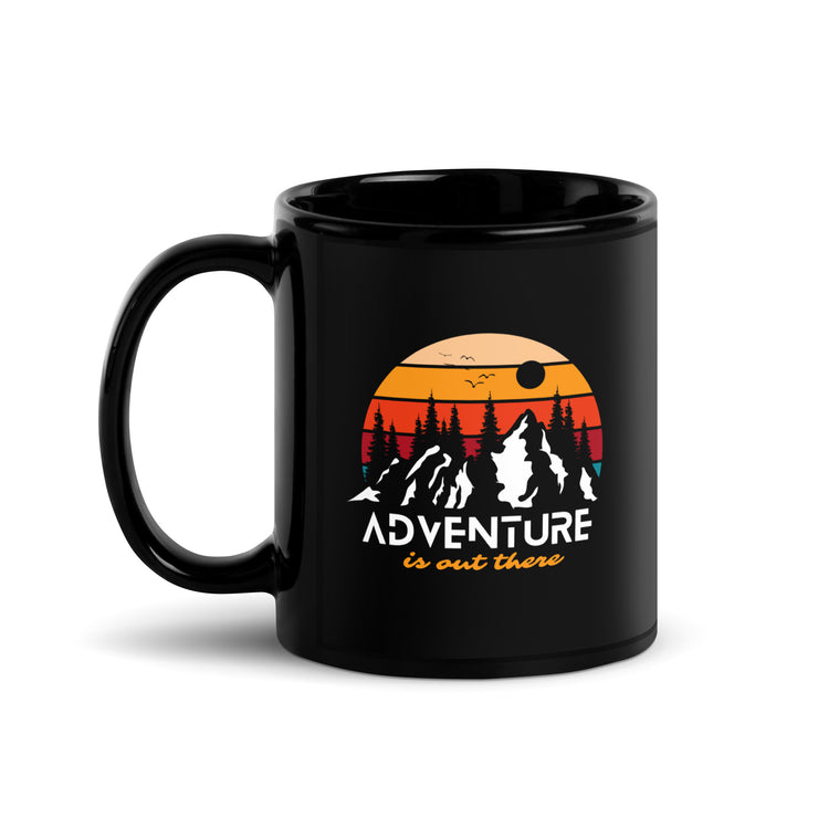 Adventure Is Out There Black Glossy Mug