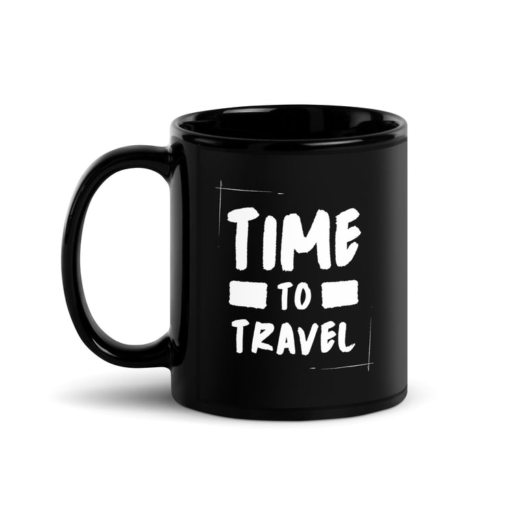 Time To Travel Black Glossy Mug