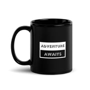 Adventure Awaits Black Glossy Mug