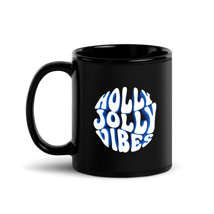 Holly Jolly Vibes Black Glossy Mug