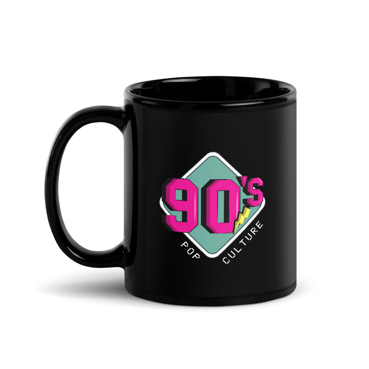 90'S Pop Culture Black Glossy Mug