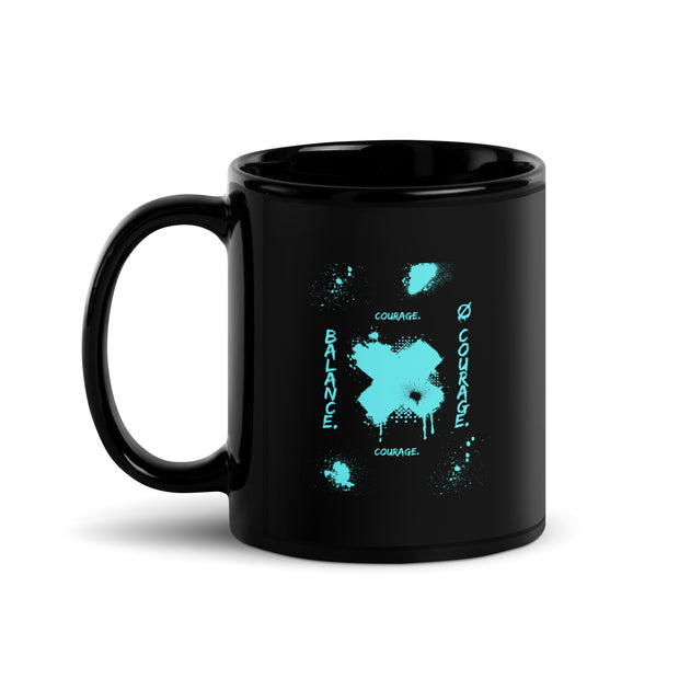 Balanced Courage Black Glossy Mug