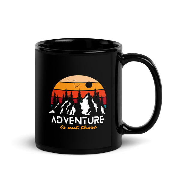 Adventure Is Out There Black Glossy Mug