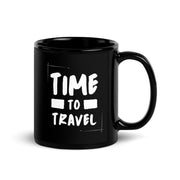 Time To Travel Black Glossy Mug