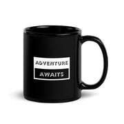 Adventure Awaits Black Glossy Mug