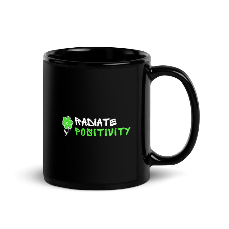 Radiate Positivity Black Glossy Mug