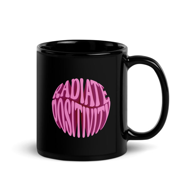 Radiate Positivity Black Glossy Mug