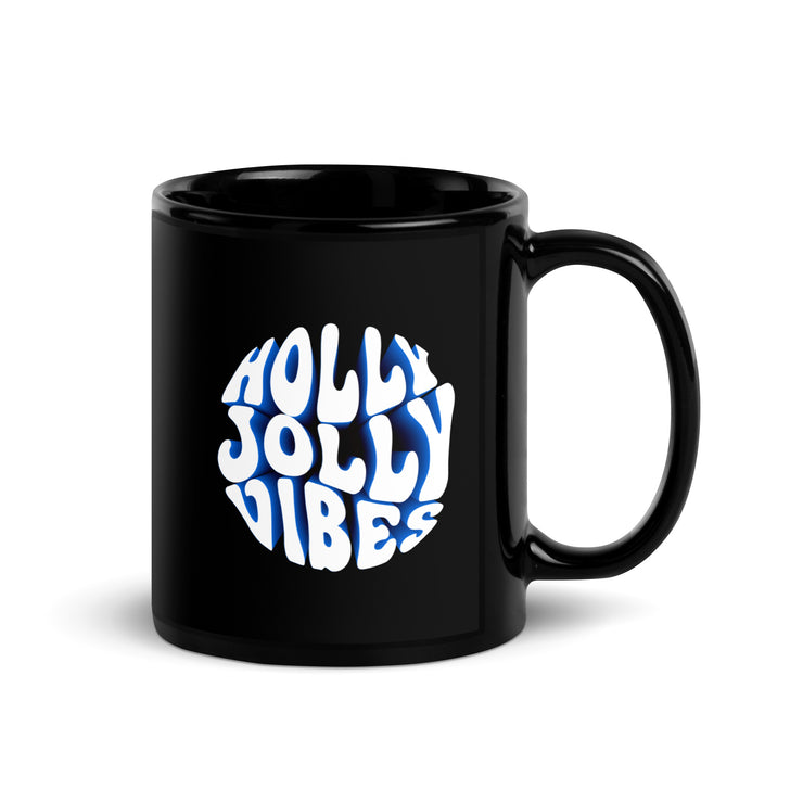 Holly Jolly Vibes Black Glossy Mug