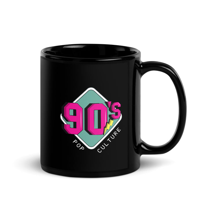 90'S Pop Culture Black Glossy Mug